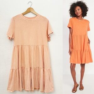 Old Navy Short-Sleeve Tiered Mini Swing Dress 100% Cotton Peachy Treat